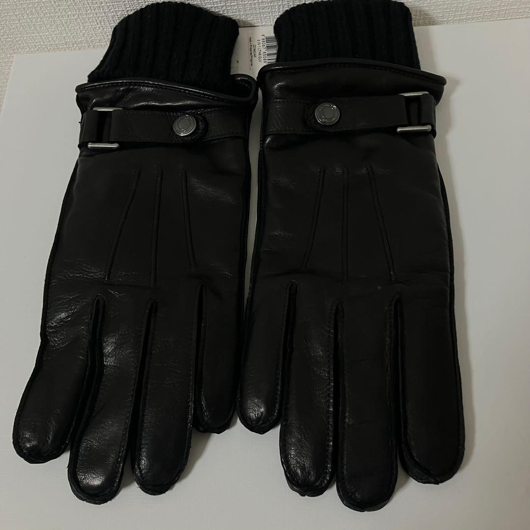 【タグ付き新品】COACH コーチ 羊革メンズ レザー手袋 カシミヤ混 黒