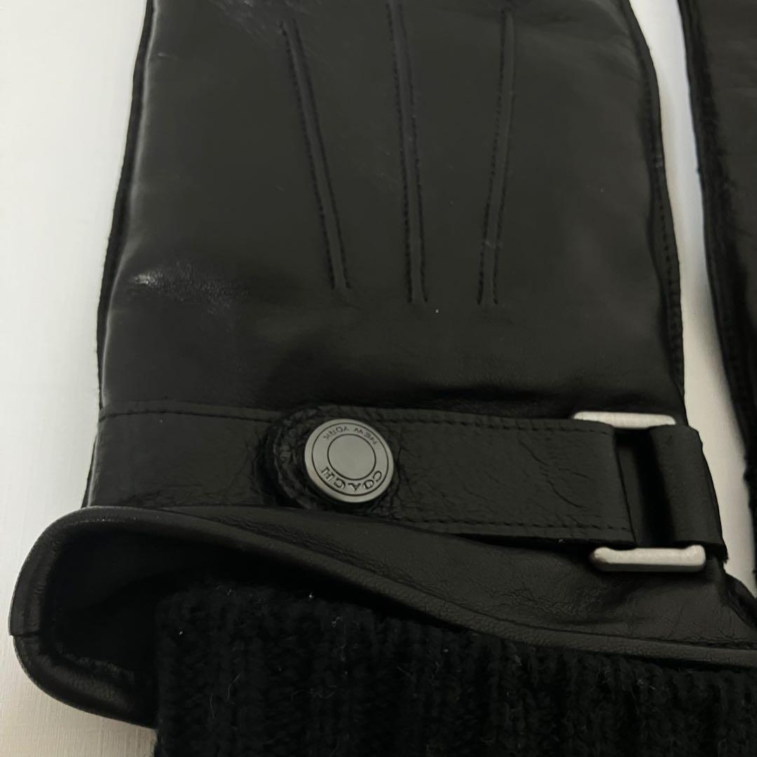 【タグ付き新品】COACH コーチ 羊革メンズ レザー手袋 カシミヤ混 黒