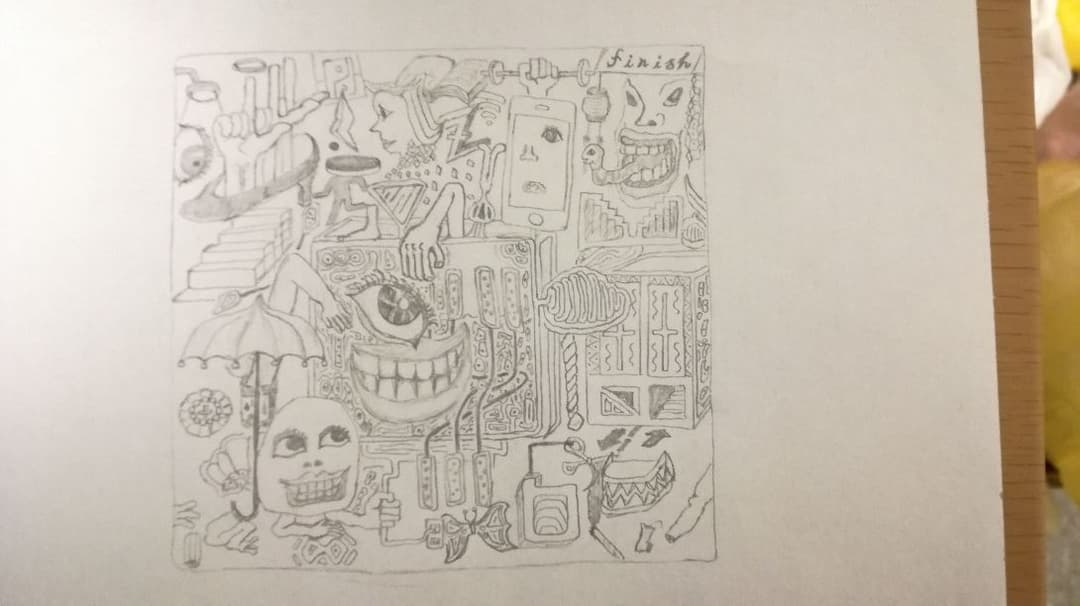 「細胞、私」(鉛筆画)