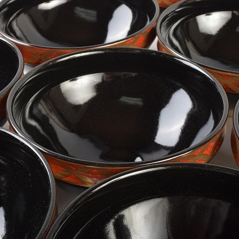 茶道具　京焼　平安景雲造　黒仁清七宝文　数茶碗　十客　共箱　M　R9315B