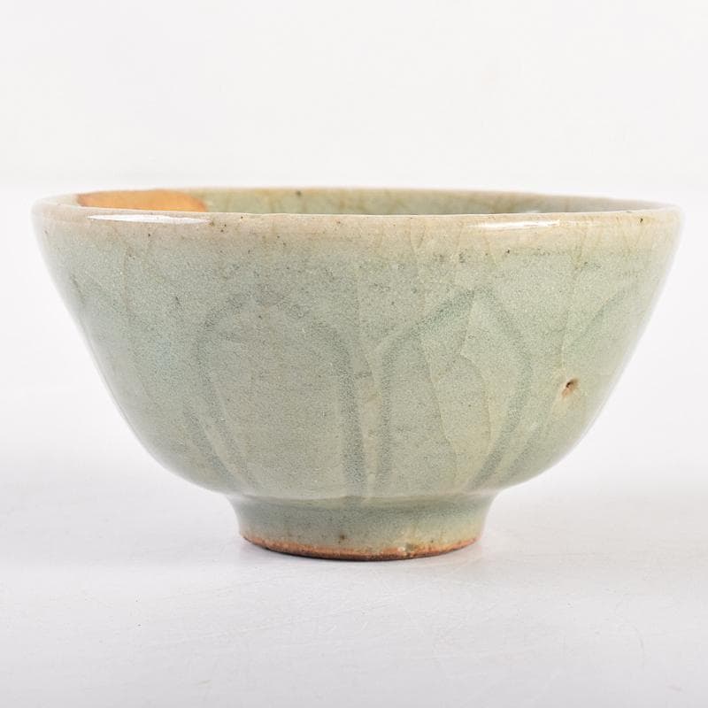 中国　南宋　哥窯　金糸鉄線　刻蓮弁文　盃　金継直し　時代箱付　V　R7717