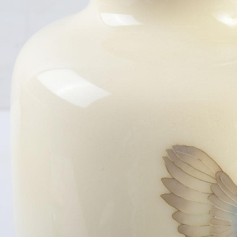 七宝焼　白釉　草鳥文　花瓶　時代箱　V　9663