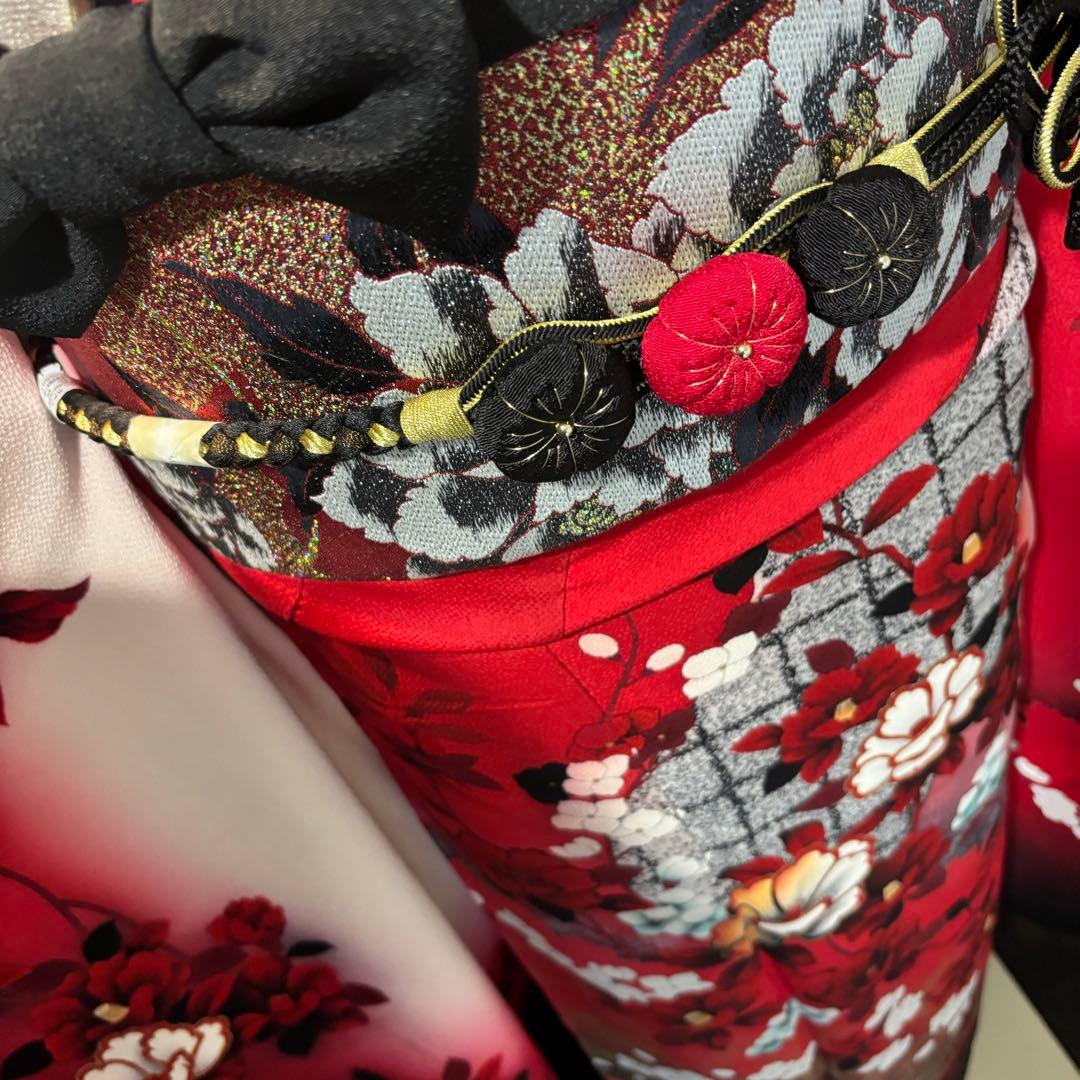 美品　染分け　花模様　金彩　牡丹　逸品　振袖　フルセット 振り袖