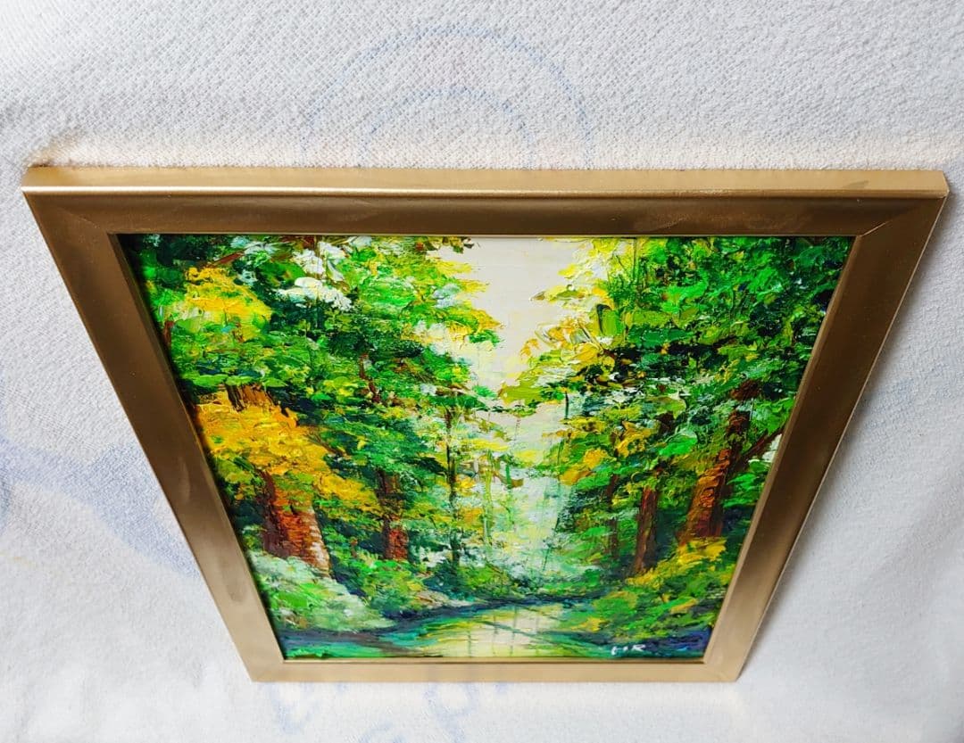 油絵 絵画 【森の湖】【Ａ3】