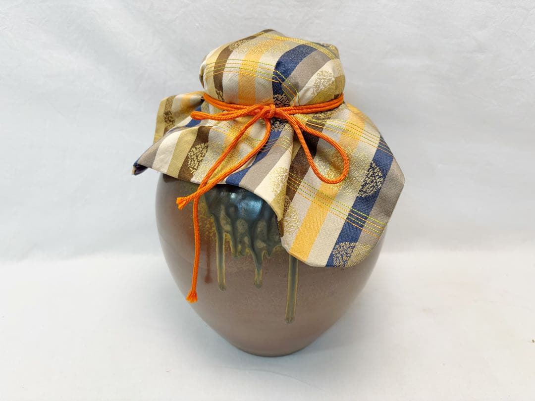 未使用 茶道具 市野克明作 丹波 飾り壺 茶壺 陶印 飾網紐付 四つ耳壷 共箱