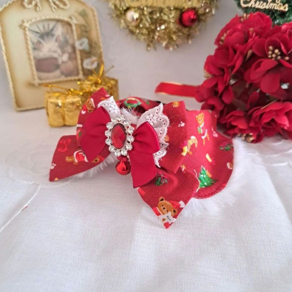 はる、クリスマスシリーズ(赤無地)わんちゃん猫ちゃん用首輪