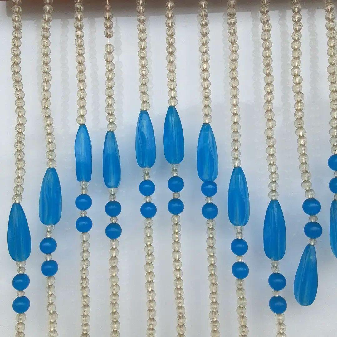 値下げ❗ ビーズ玉のれん クリア×ブルー 昭和レトロ