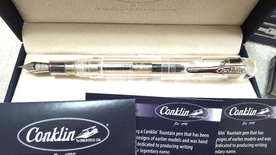 Conklin✒万年筆 オールアメリカン 　　　✒透明軸×シルバー/EF 極細✒