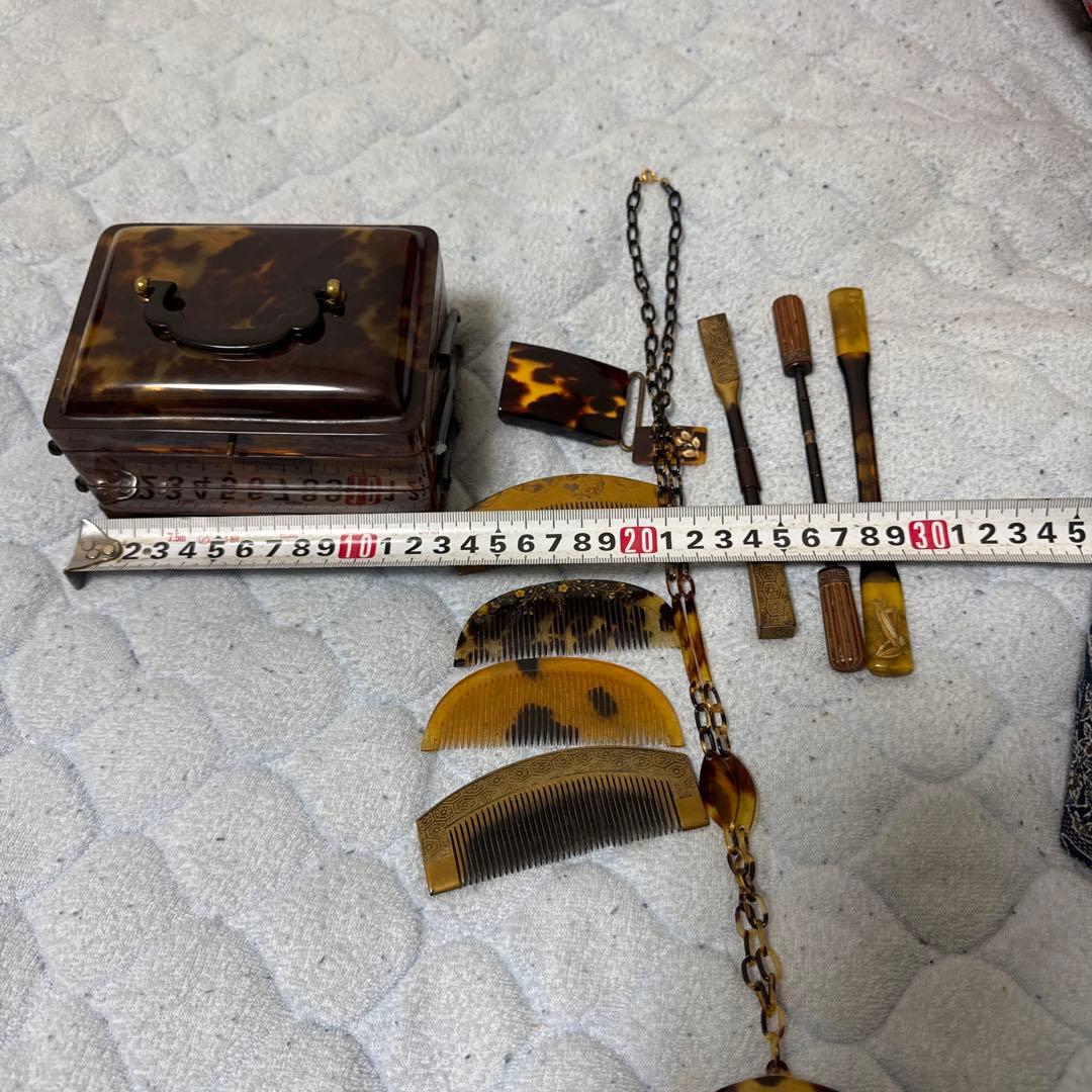 時代物　鼈甲三段箱　簪まとめ