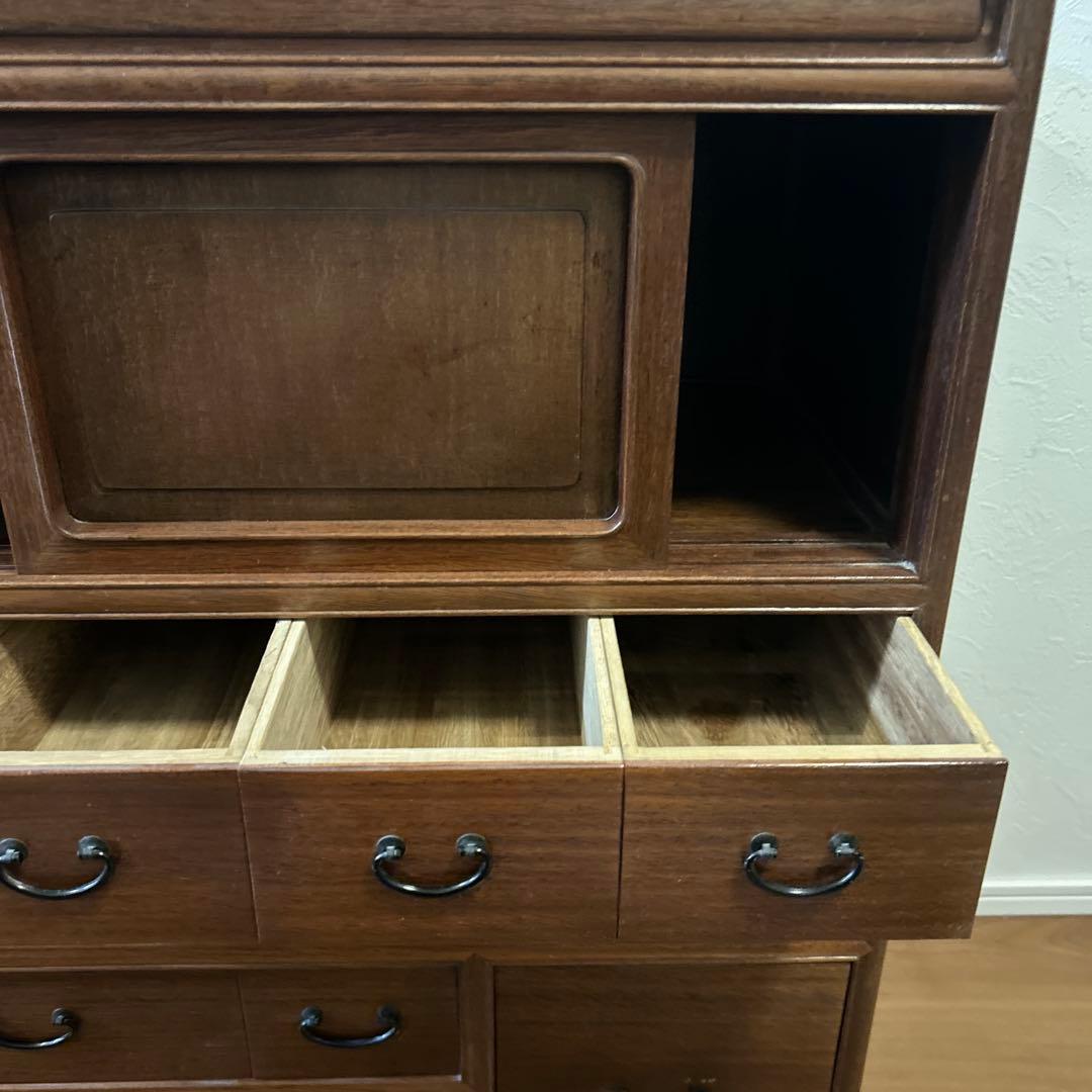 木製ダークブラウン収納棚 12引き出し アンティーク タンス 箪笥 古家具