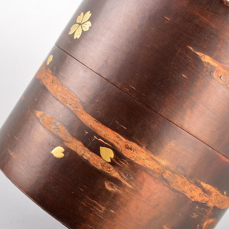 茶道具　中出松峰作　桜蒔絵　桜皮中次　棗　共箱　V　6604