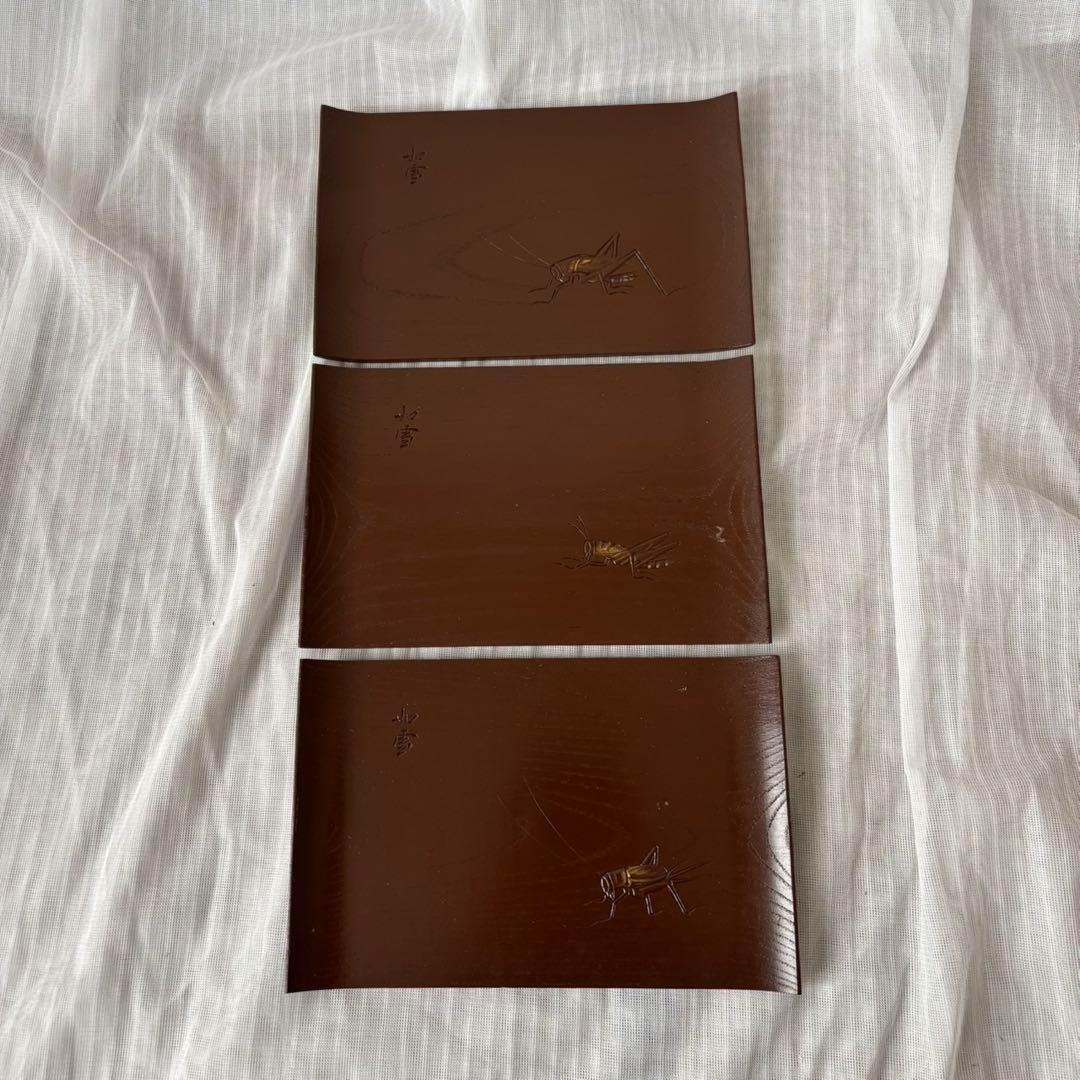 Ay96 讃岐彫　篠原如雪　銘々菓子器　菓子皿　5客　昆虫　木彫　骨董　日本美術