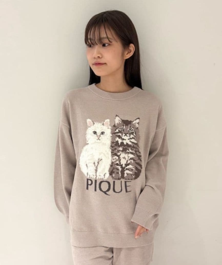 ジェラートピケ　ツインズキャットジャガードプルオーバー ベージュ