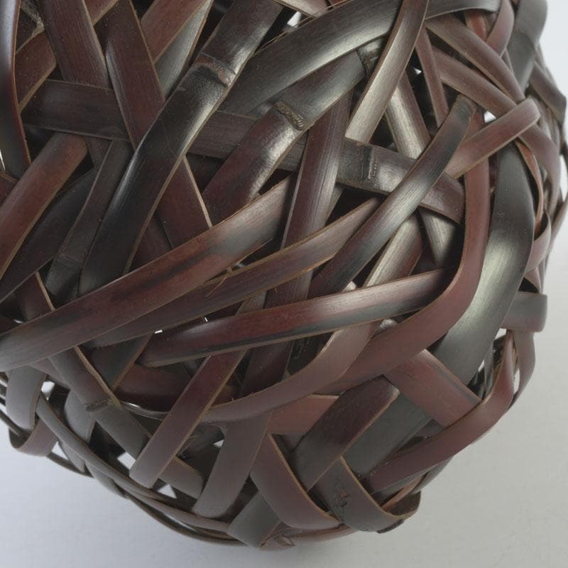 茶道具　竹峰造　古竹細工　鳳尾竹　掛花籠　竹籠　共箱　V　9784