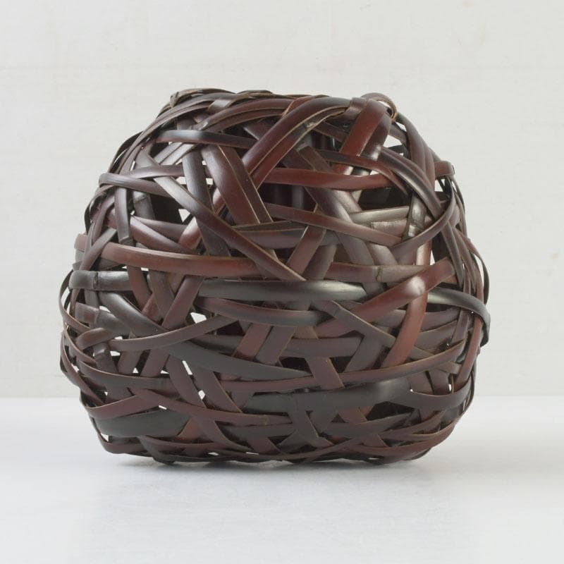 茶道具　竹峰造　古竹細工　鳳尾竹　掛花籠　竹籠　共箱　V　9784