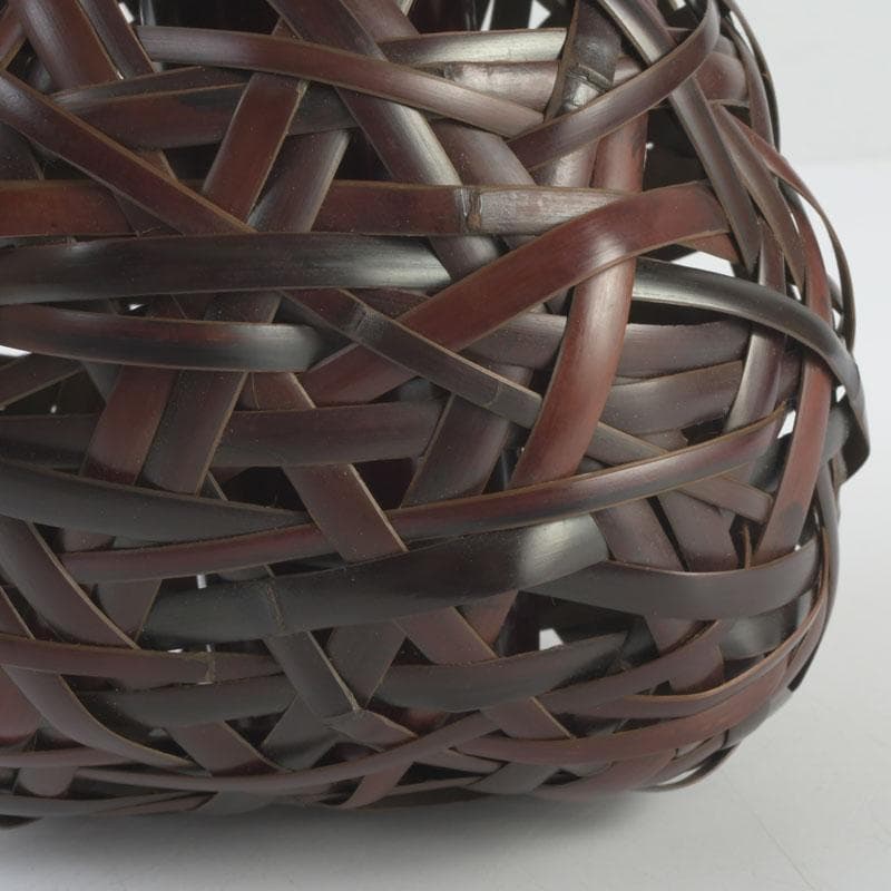 茶道具　竹峰造　古竹細工　鳳尾竹　掛花籠　竹籠　共箱　V　9784