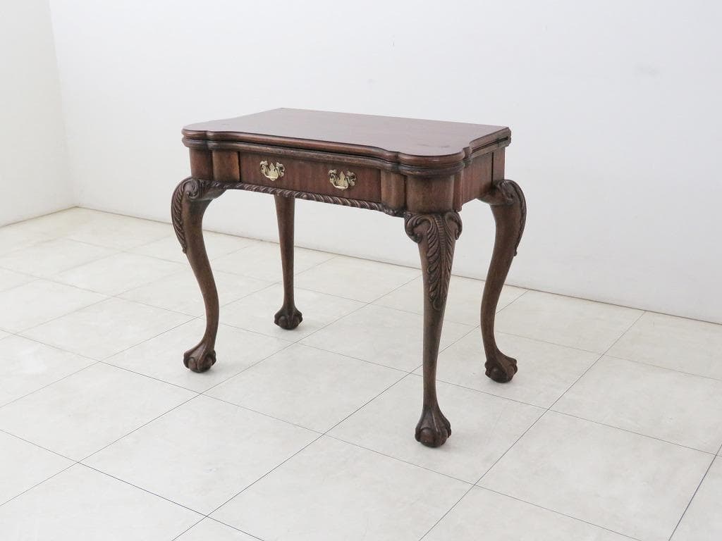 イギリス アンティーク ゲームテーブル コンソール 本革 マホガニー ダイニング