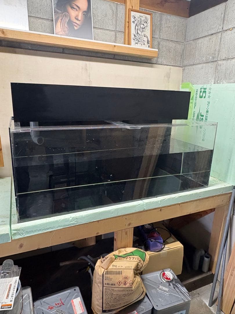 アクリル水槽 ２面ブラック １２００×４５０×４５０ 厚み５m m上部濾過