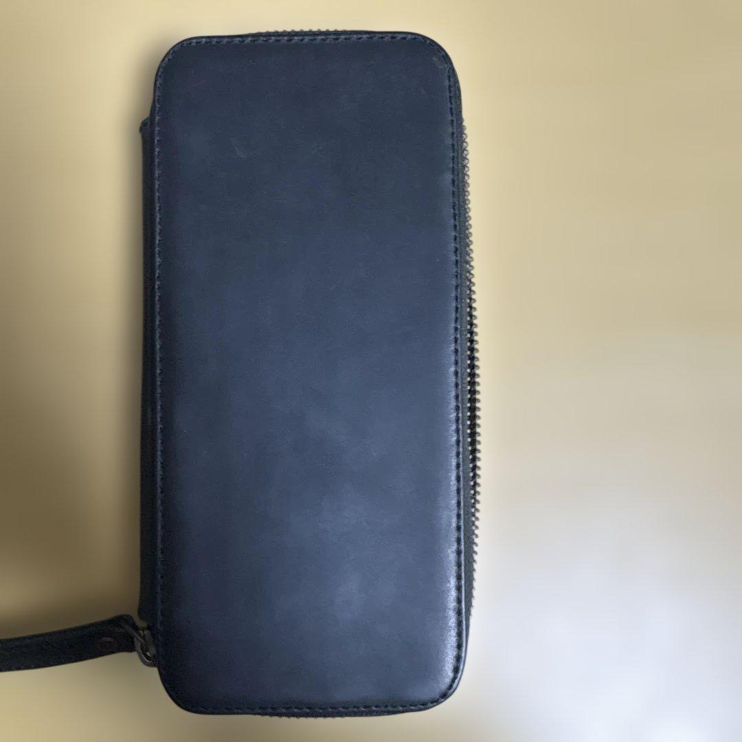 バハギア&クラフト　ラウンドジップ型ペンケース　オリジナルブラック　革の定規