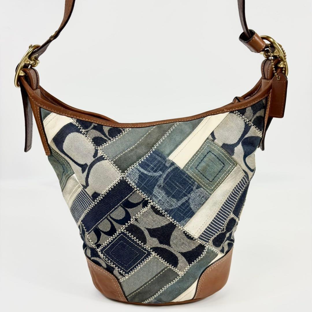 COACH コーチ ショルダーバッグ デニム ブルー パッチワーク バケツ型