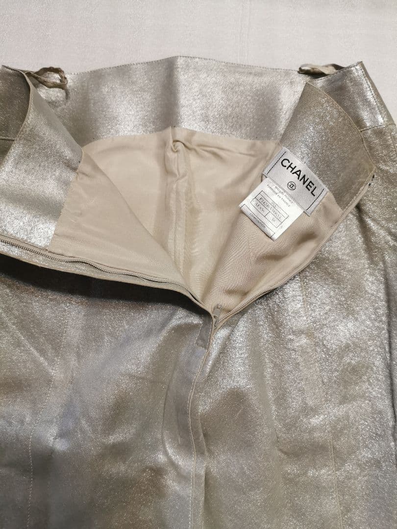 ■シャネル■ピッグスキン✨シルバー■革スカート■38