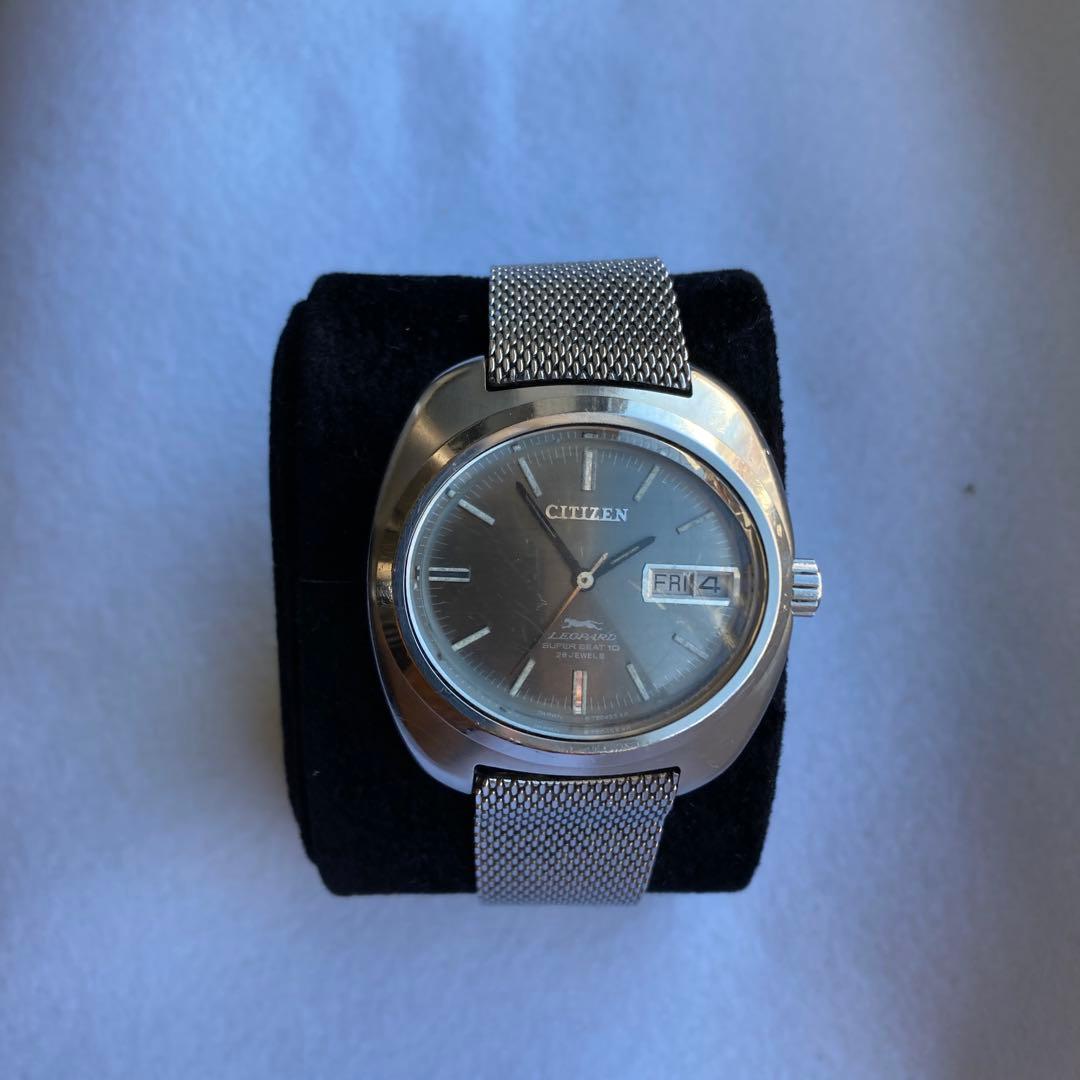 CITIZEN レオパード10 自動巻き時計 グレー メッシュバンド