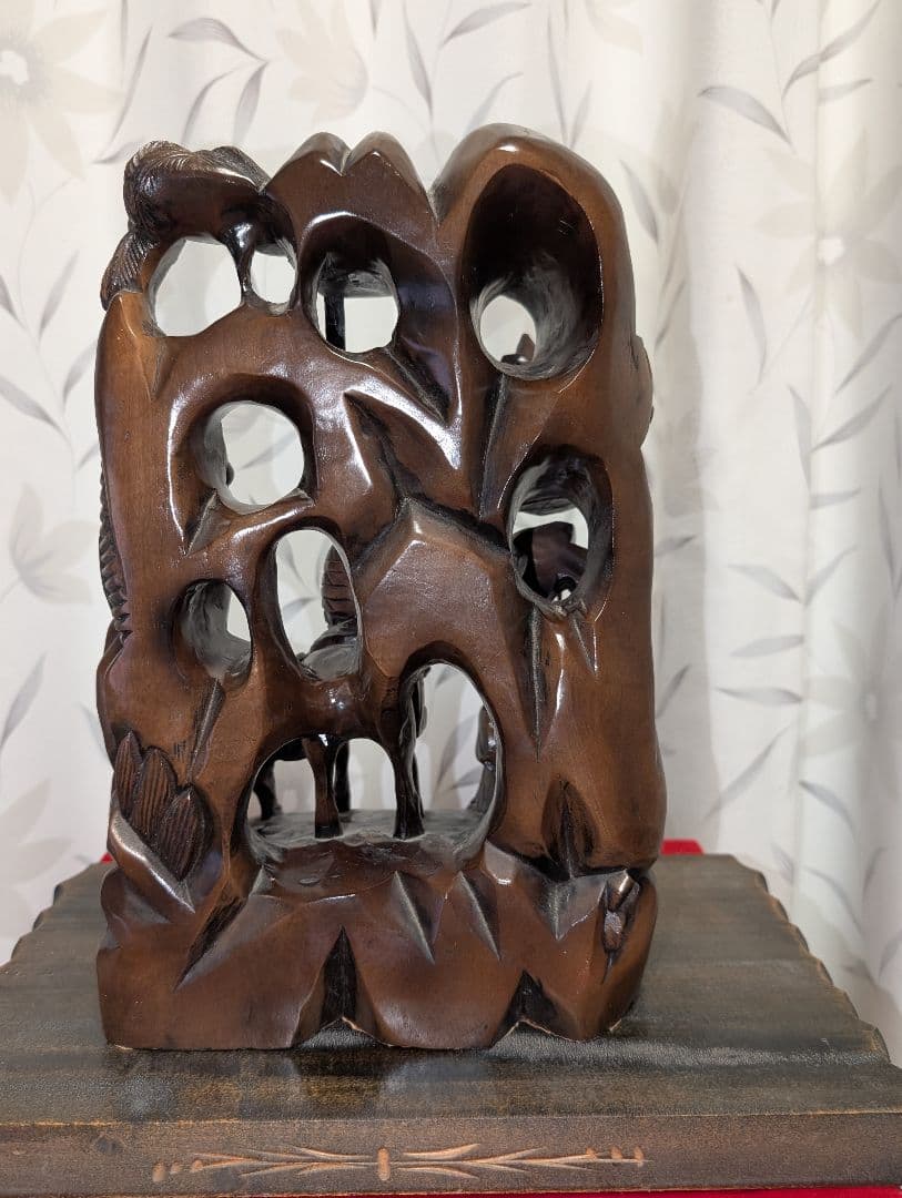 古美術　アート　木彫り　 　彫刻　『西遊記』　木台付