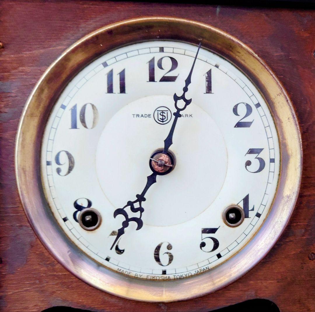 〈完動・美品〉鶴巻時計店英工舎　大正浪漫宮型ゼンマイ振り子時計 　古時計