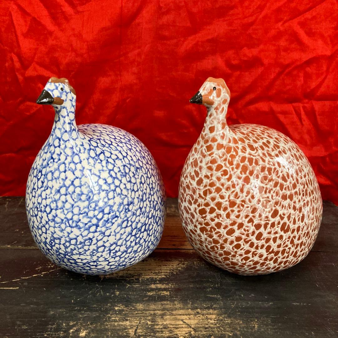 ホロホロ鳥　陶器オブジェ　置物　二体　ハイジ・カイヤール　インテリア雑貨