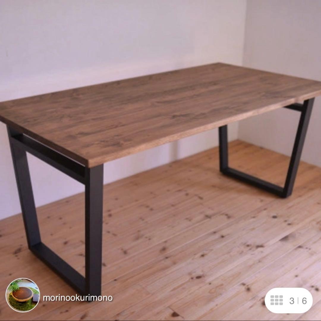 限定値下げ　無垢ひのき材インダストリアルアイアン脚テーブルアンティーク仕上げ