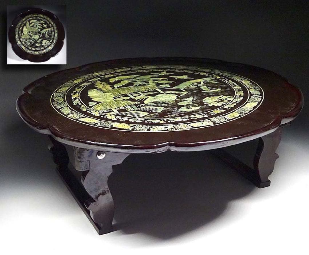 朝鮮美術　螺鈿　足付膳　折り畳み式　美品