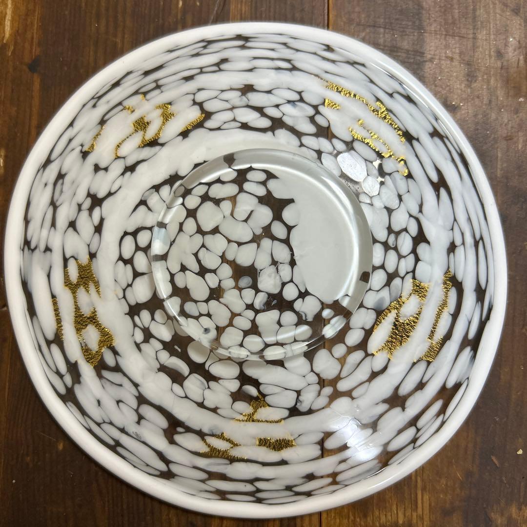 ガラス作家　石井康治　カップ＆ソーサー　金彩　工芸品　成川美術館展示品　手吹