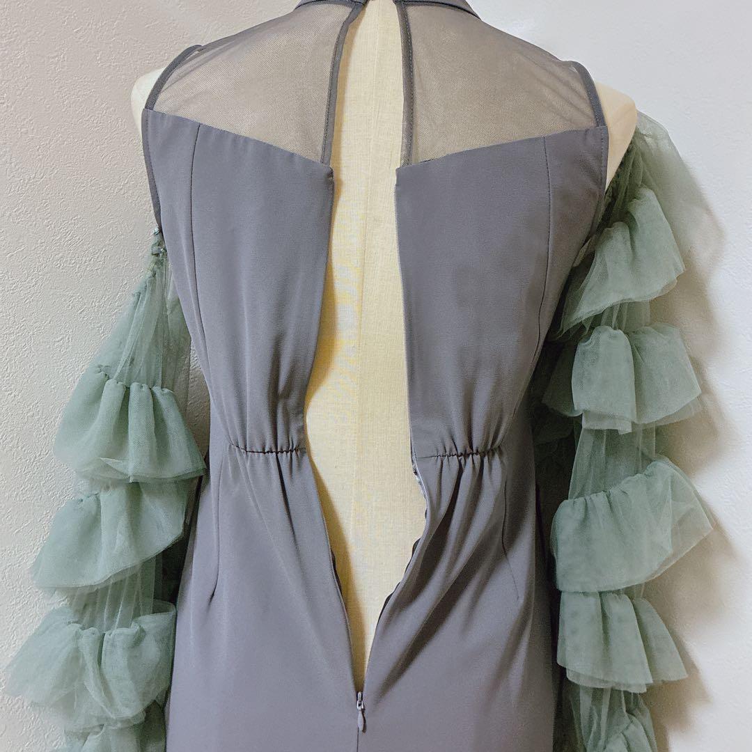 アンドレスド　グレー×グリーン　detached sleeve dress