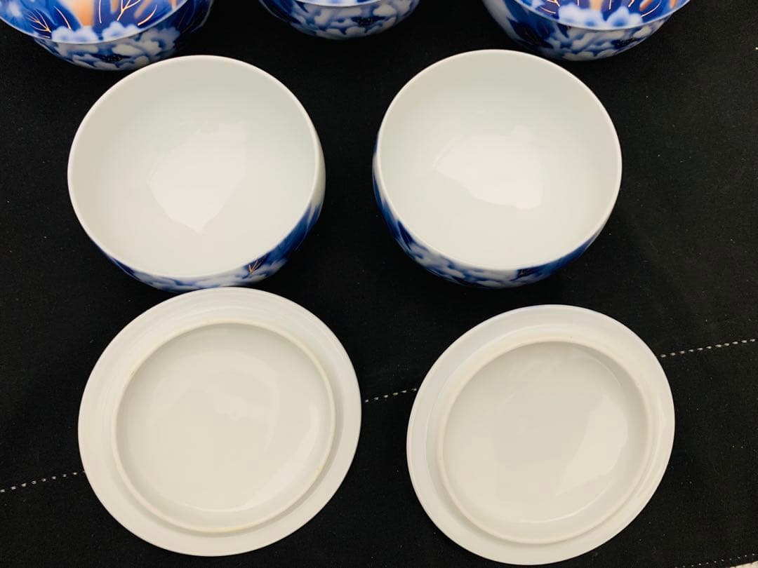 深川製　茶器揃　有田焼　急須　蓋付湯呑み5客　共箱付き