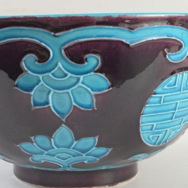 御庭焼　南紀偕楽園製　交趾　花草文　菓子鉢　共箱　V　9513