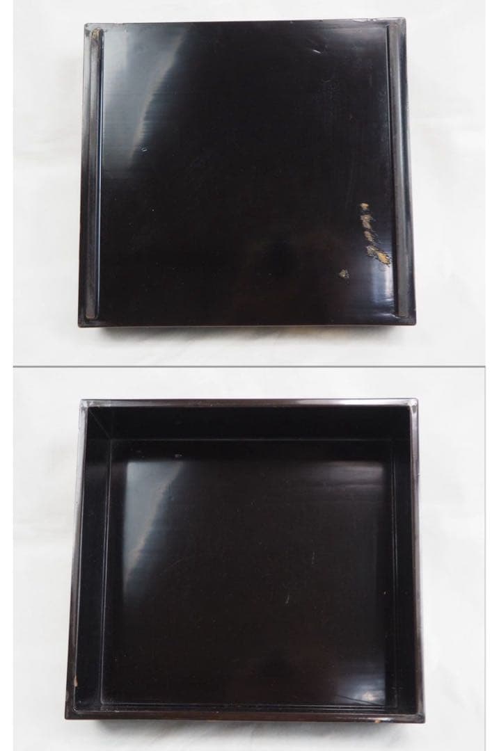 送料無料　旧家蔵出　江戸時代　螺鈿蒔絵山水楼閣文4重箱　合箱