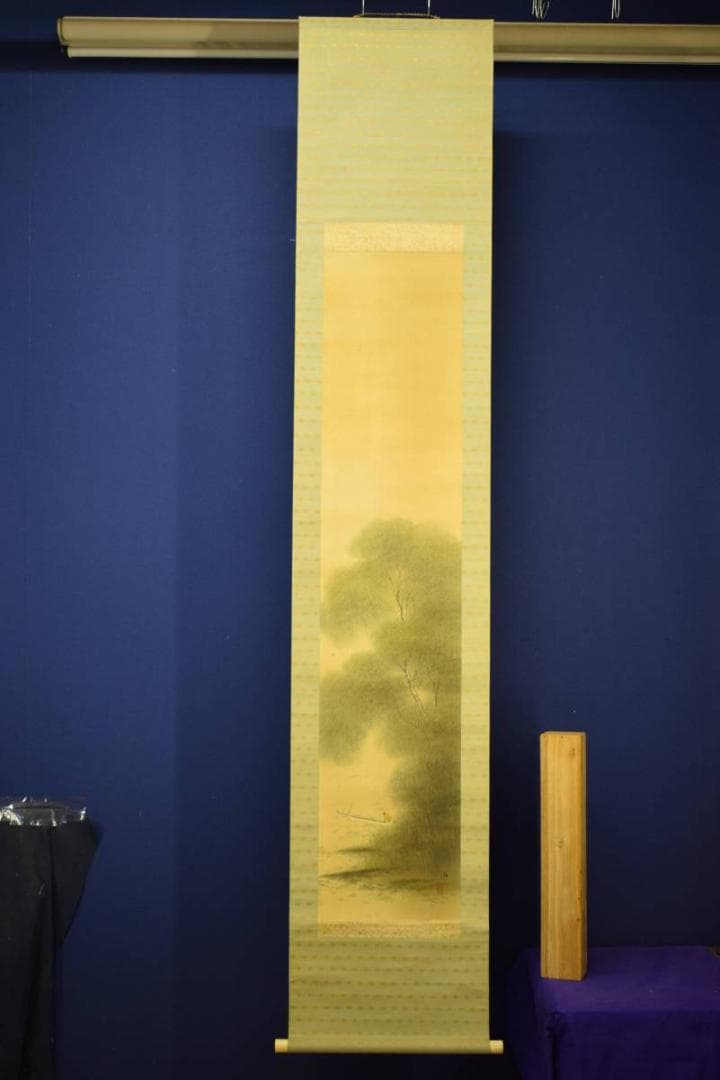 真作/平井楳仙/山水小舟図/布袋屋掛軸HE-545