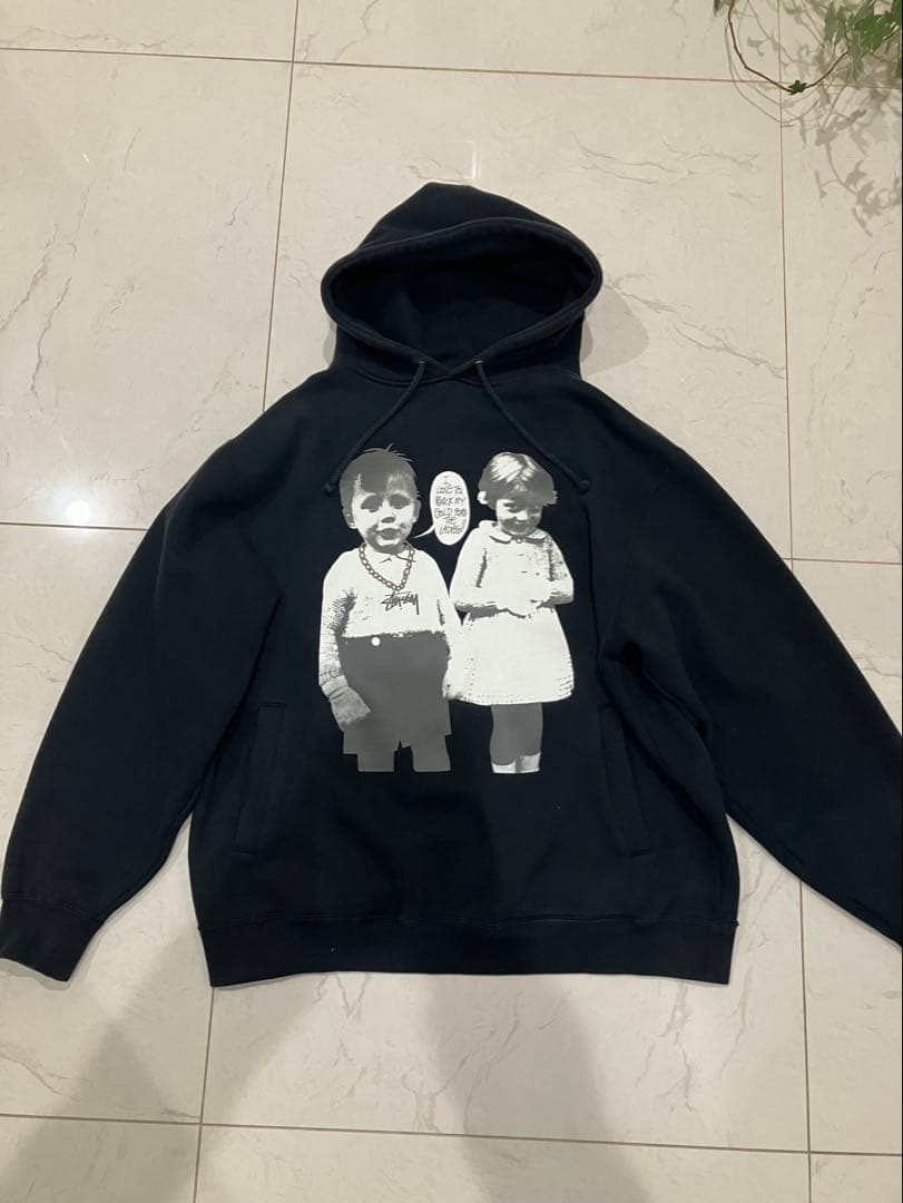 00s old stussy キッズフォト プリント パーカー ブラック L