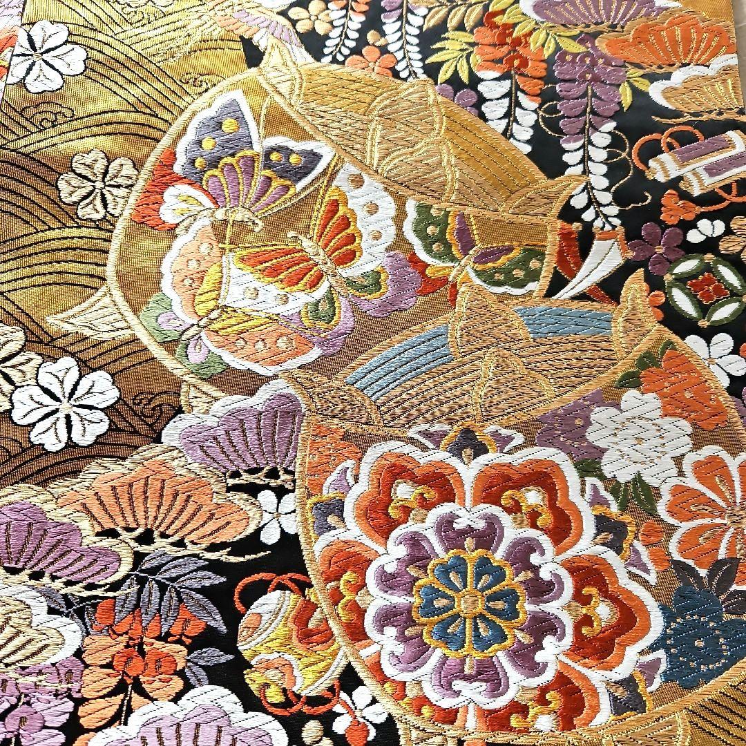 京都きもの友禅　振り袖　帯　長襦袢　3点　金彩　絞り　牡丹　蝶