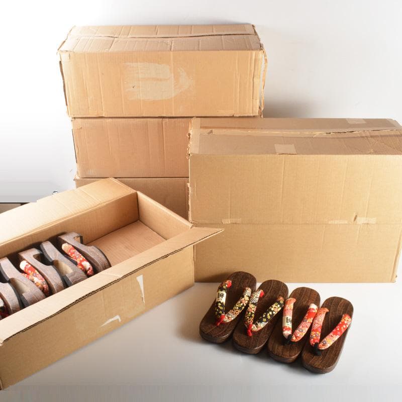 和装小物　焼桐下駄　女性用　小紋柄鼻緒　60足まとめて　M　6254A