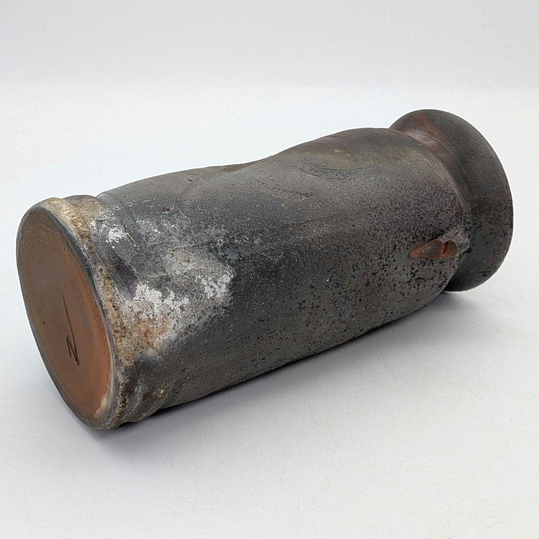 藤本道生 備前焼 窯変耳付花入 共箱共布栞 花器 フラワーベース 花瓶 花生