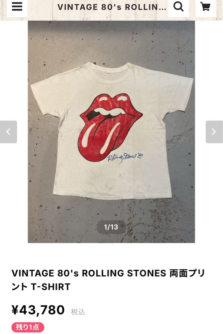 80s/VINTAGE ローリングストーンズ　バンドTシャツ