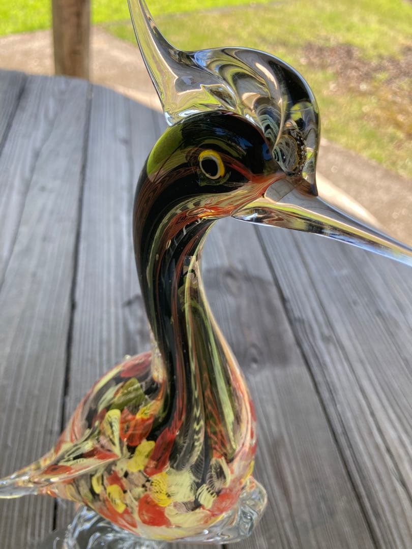 【レア物】ガラスアンティーク 孔雀 彫刻 インテリア