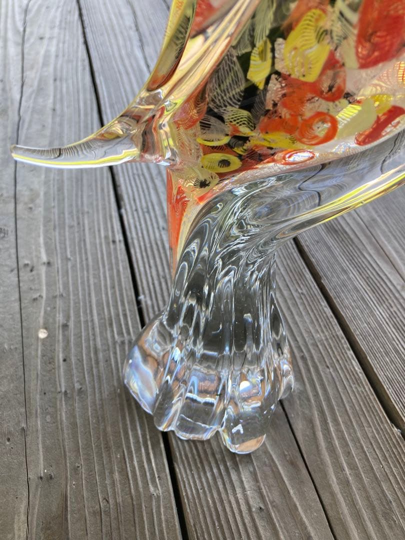 【レア物】ガラスアンティーク 孔雀 彫刻 インテリア