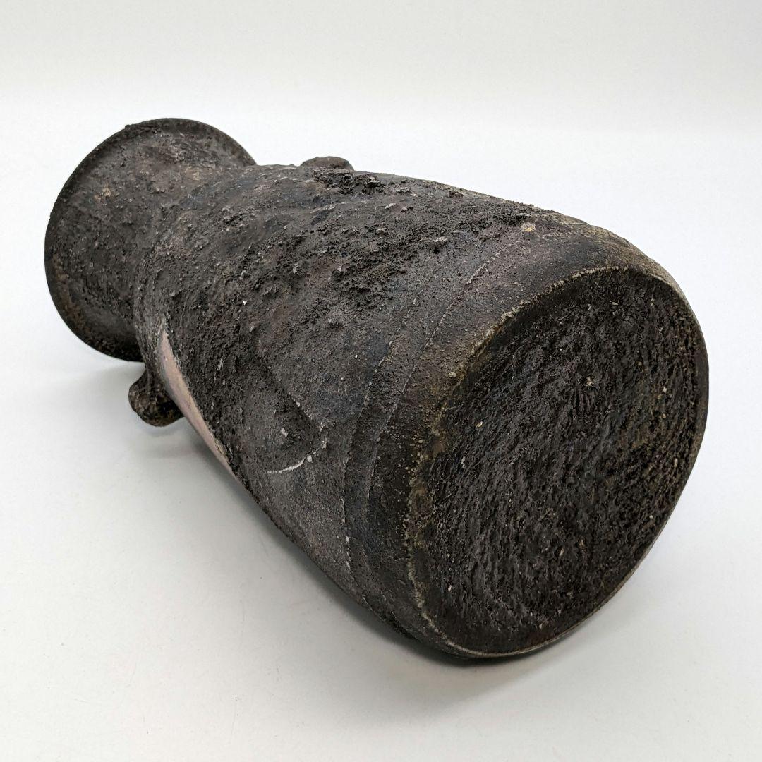 備州窯 備前焼 灰被り窯変耳付花入 共箱栞 花器 フラワーベース 花瓶 華道具