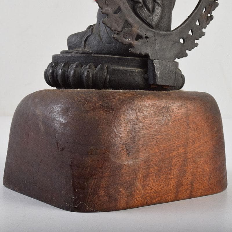 中国　古銅　チベット仏　仏像　置物　木製台座付　M　R9063