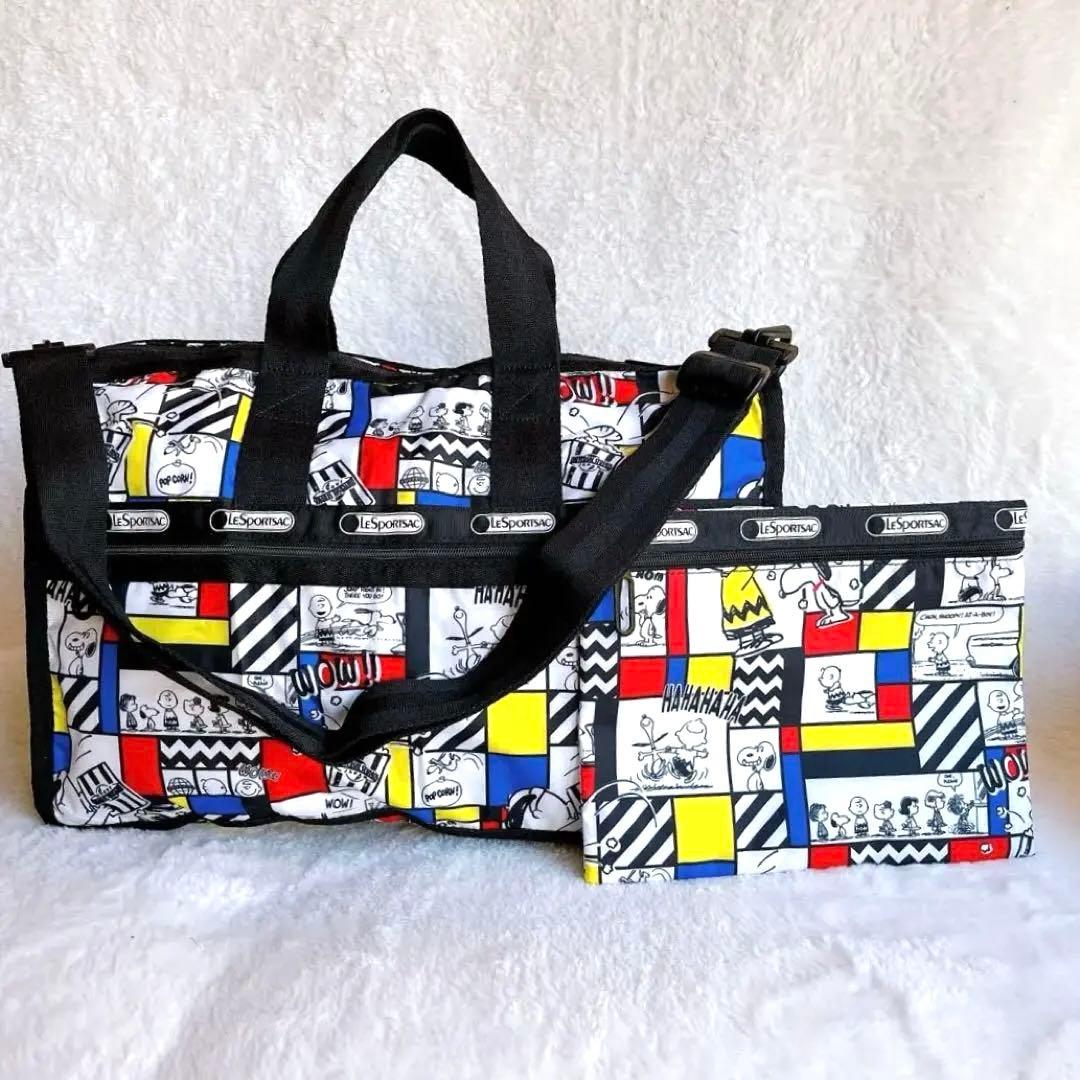 【極美品】レスポートサック × USJ スヌーピー 総柄 ボストンバッグポーチ付