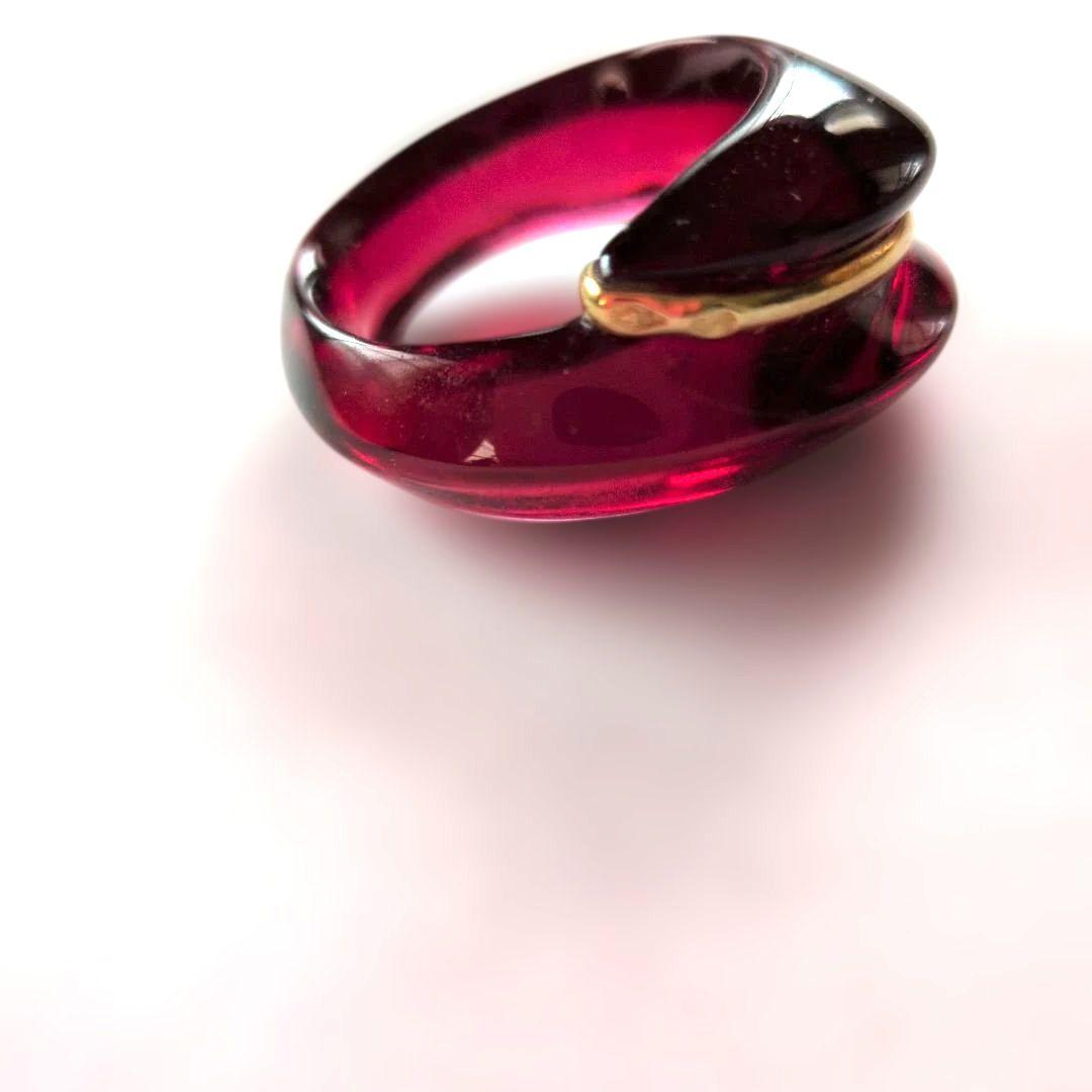 Baccarat バカラ コキアージュ レッド クリスタルk18 リング 指輪