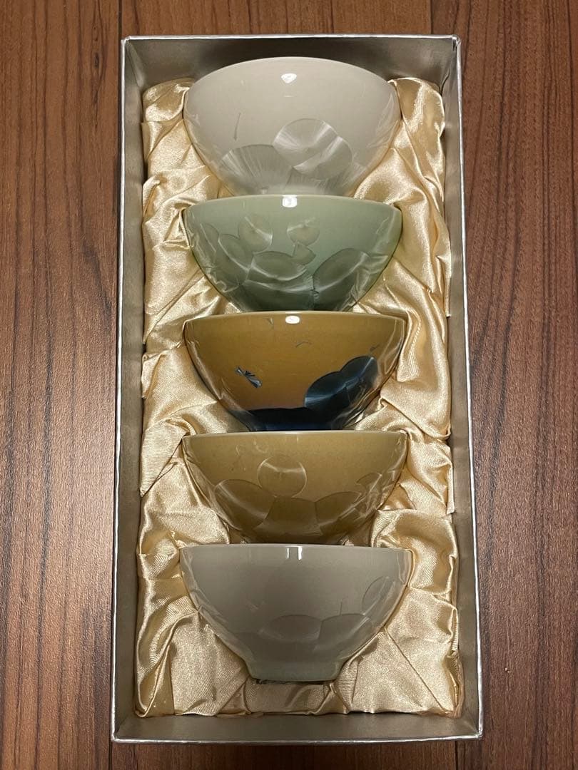 【新品未使用】台湾陶芸家 彭文雄 御寶結晶釉 茶碗 5客セット 箱・説明書付き