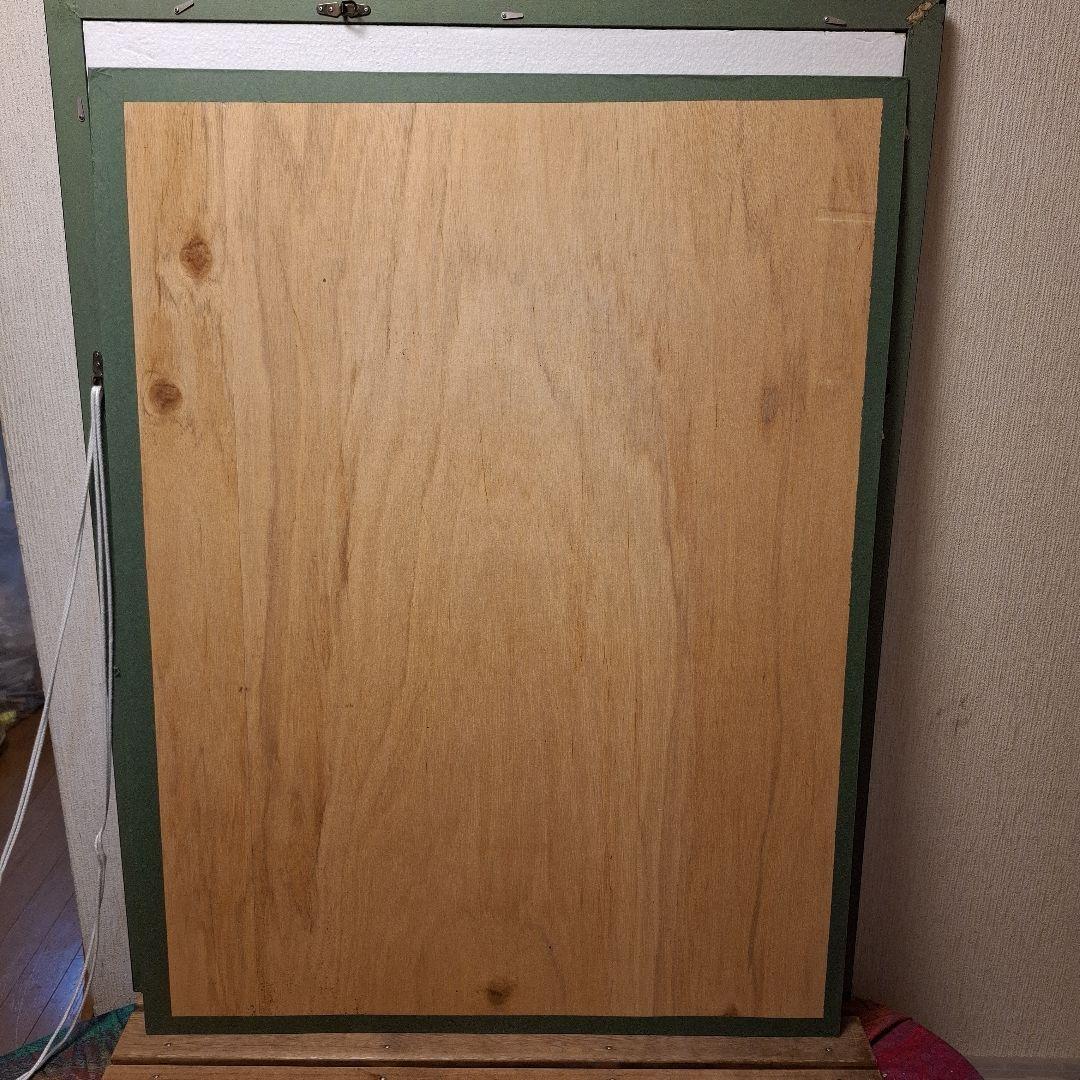 黒い木製額縁　黄緑色ひび割れ加工85.8×109.8 　厚み2.5㎝ 水彩画額縁